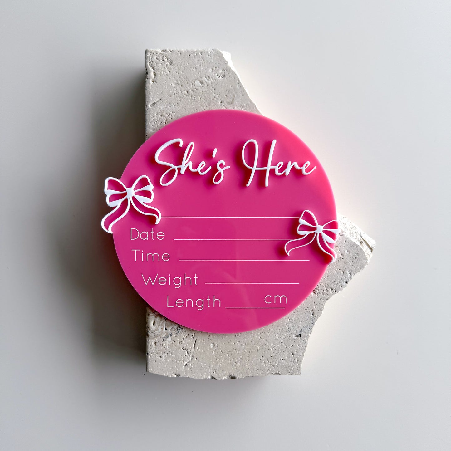 She's Here Bow Birth Announcement & Information