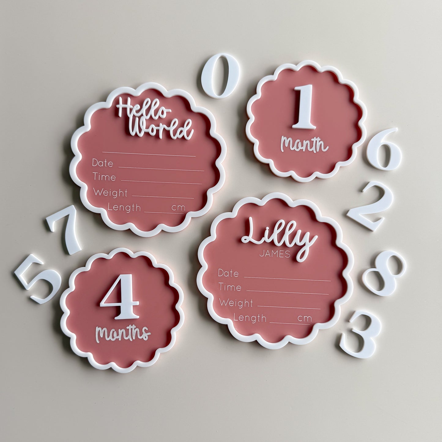 Scalloped Border Acrylic Birth Announcement & Information