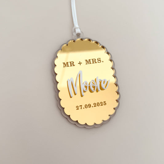 Mr + Mrs Scalloped Christmas Ornament