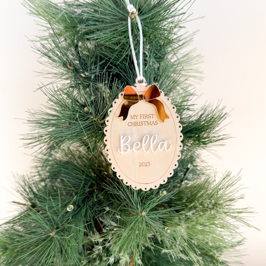 My First Christmas Scalloped Bow Ornament