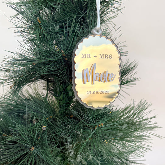 Mr + Mrs Scalloped Christmas Ornament