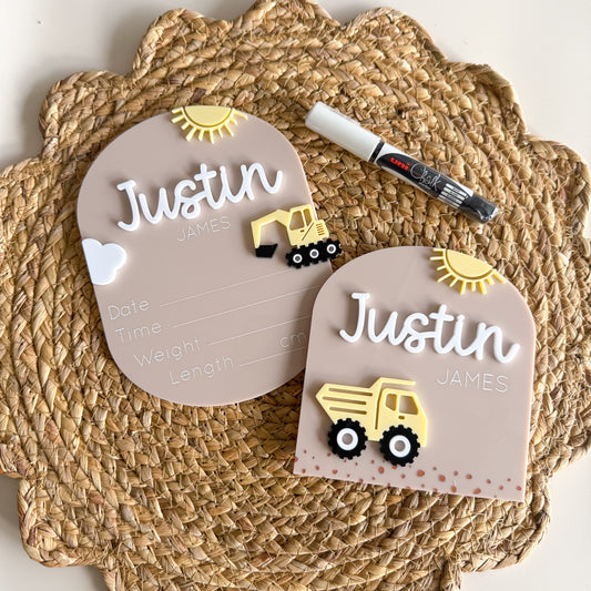 Construction Truck Birth Announcement