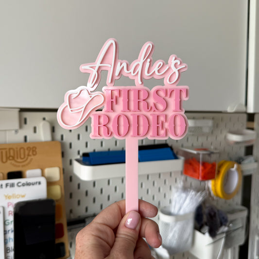 First Rodeo Personalised Cake Topper Cursive