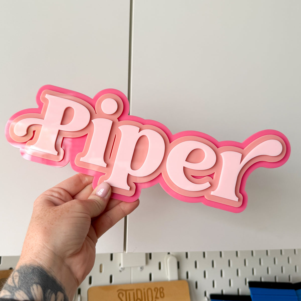 Triple Layer Name Sign (Retro Font) – Studio 26 Laser Designs