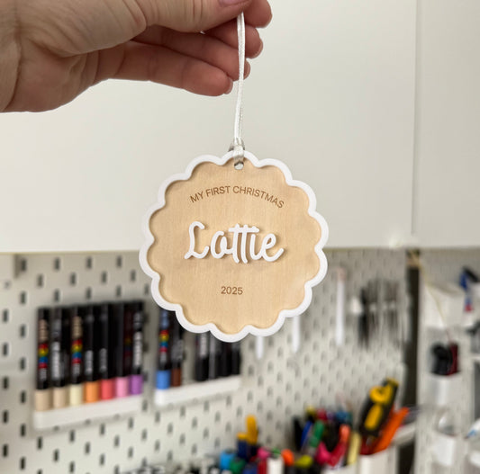 Scalloped Border First Christmas Ornament