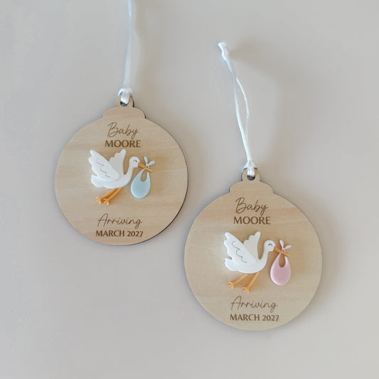 Stork Pregnancy Announcement Ornament