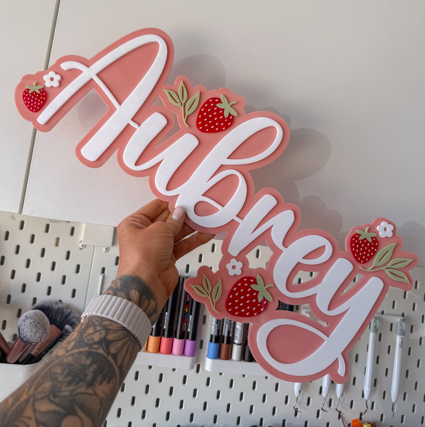 Double Layer Strawberry Name Sign