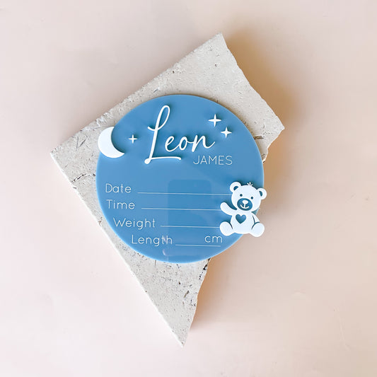 Teddy Bear Acrylic Birth Announcement & Informatio