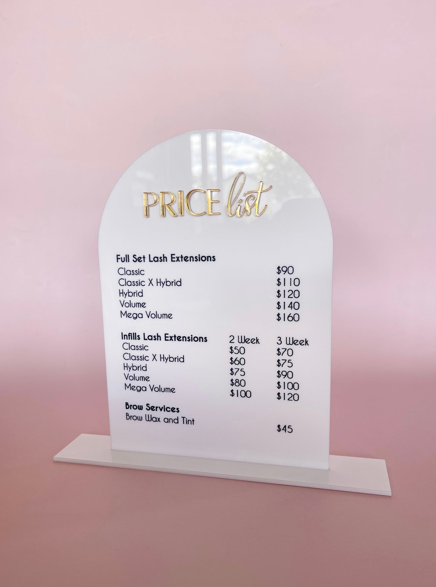 Acrylic Price List Sign