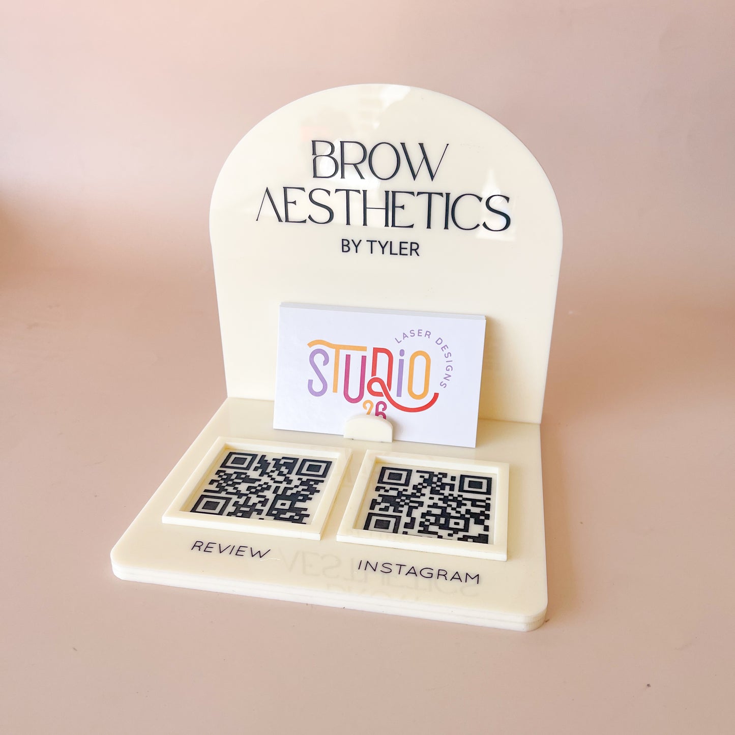 Acrylic Business Card Holder & 2 QR Codes