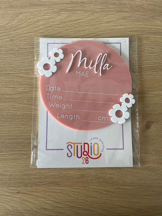 Birth Announcement & Information Floral - Milla Mae Blush - Sample