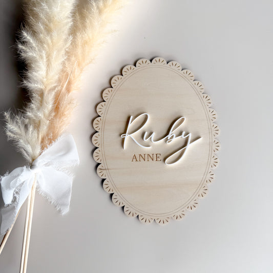 Scalloped Lace Birth Announcement Plaque