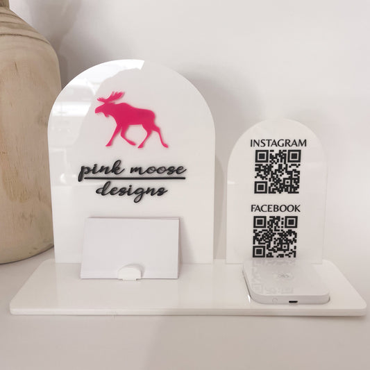 Acrylic Business Card, QR Signage Stand & Square Reader Slot