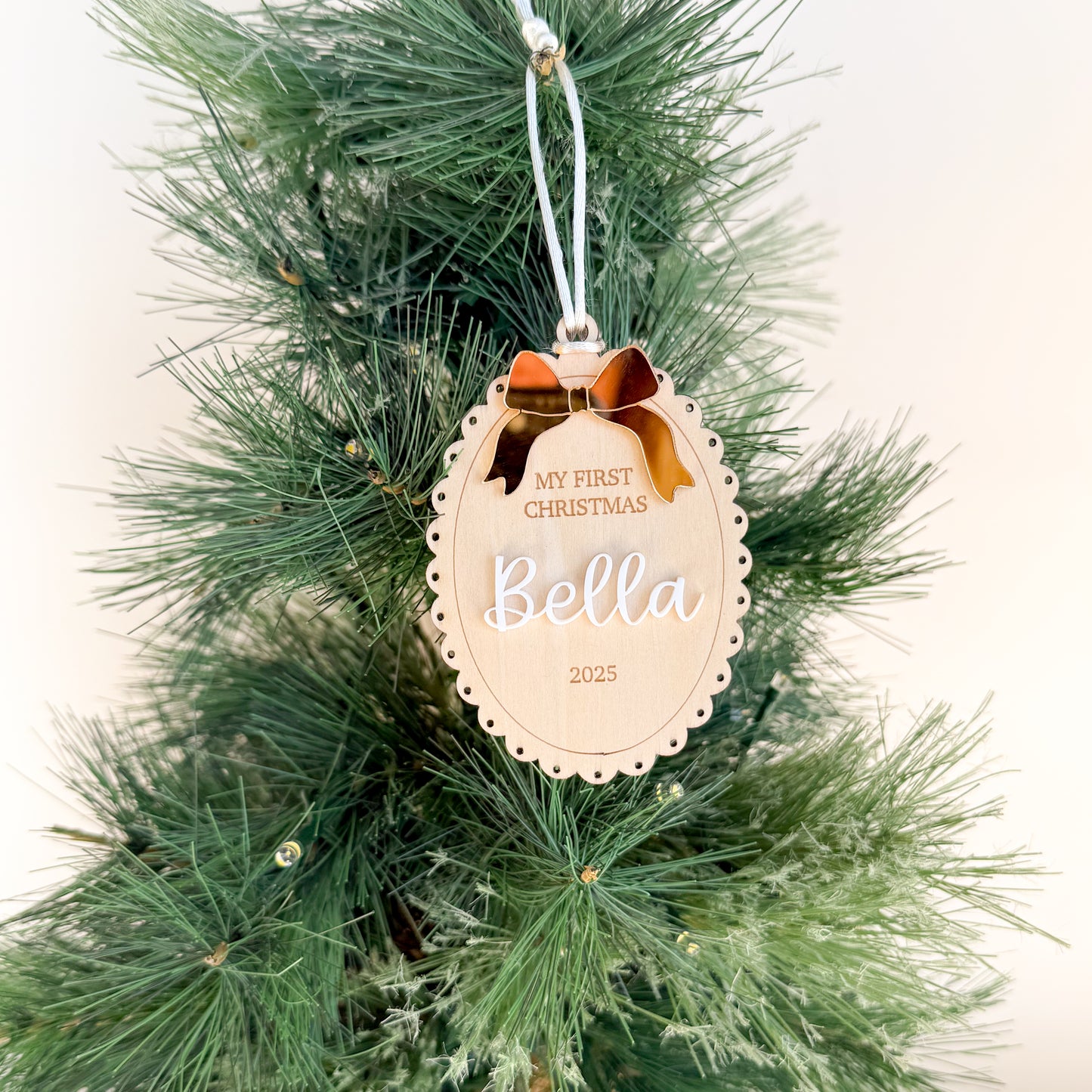 My First Christmas Scalloped Bow Ornament