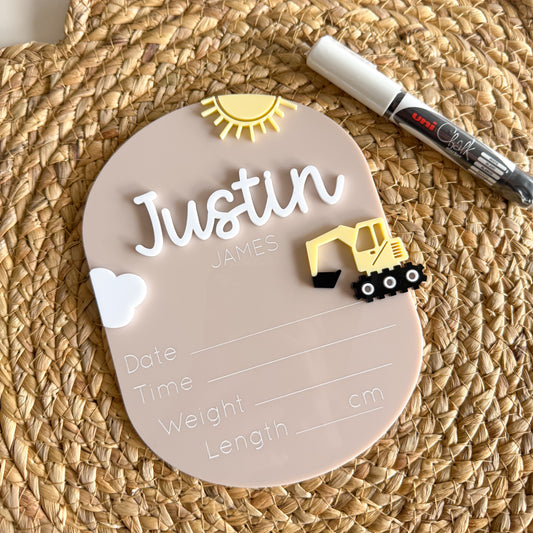 Construction Digger Birth Announcement & Information