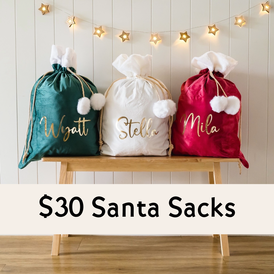 $30 Velvet Plush Pom Pom Santa Sack "DISCOUNTED"