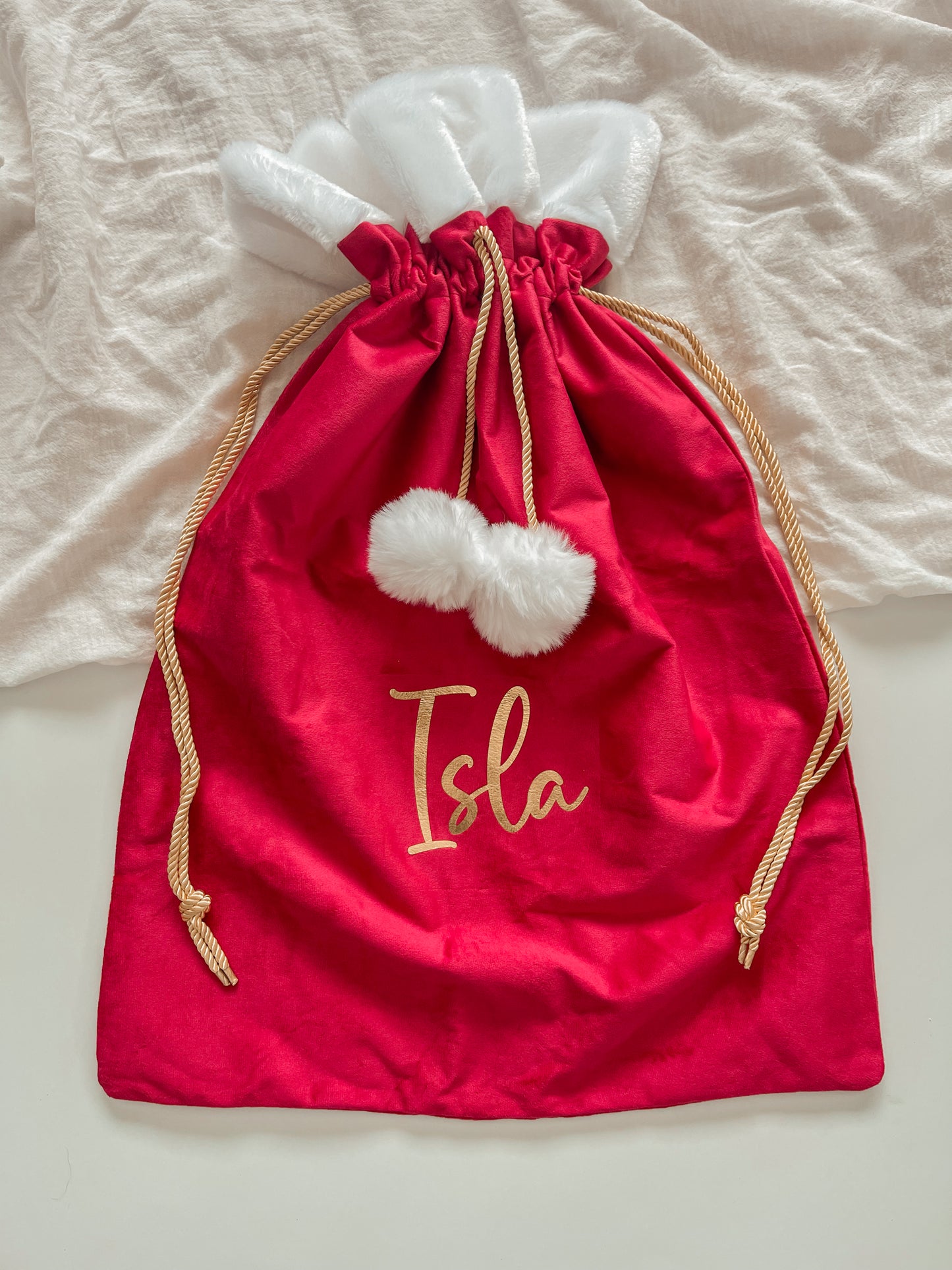 Velvet Plush Pom Pom Santa Sack