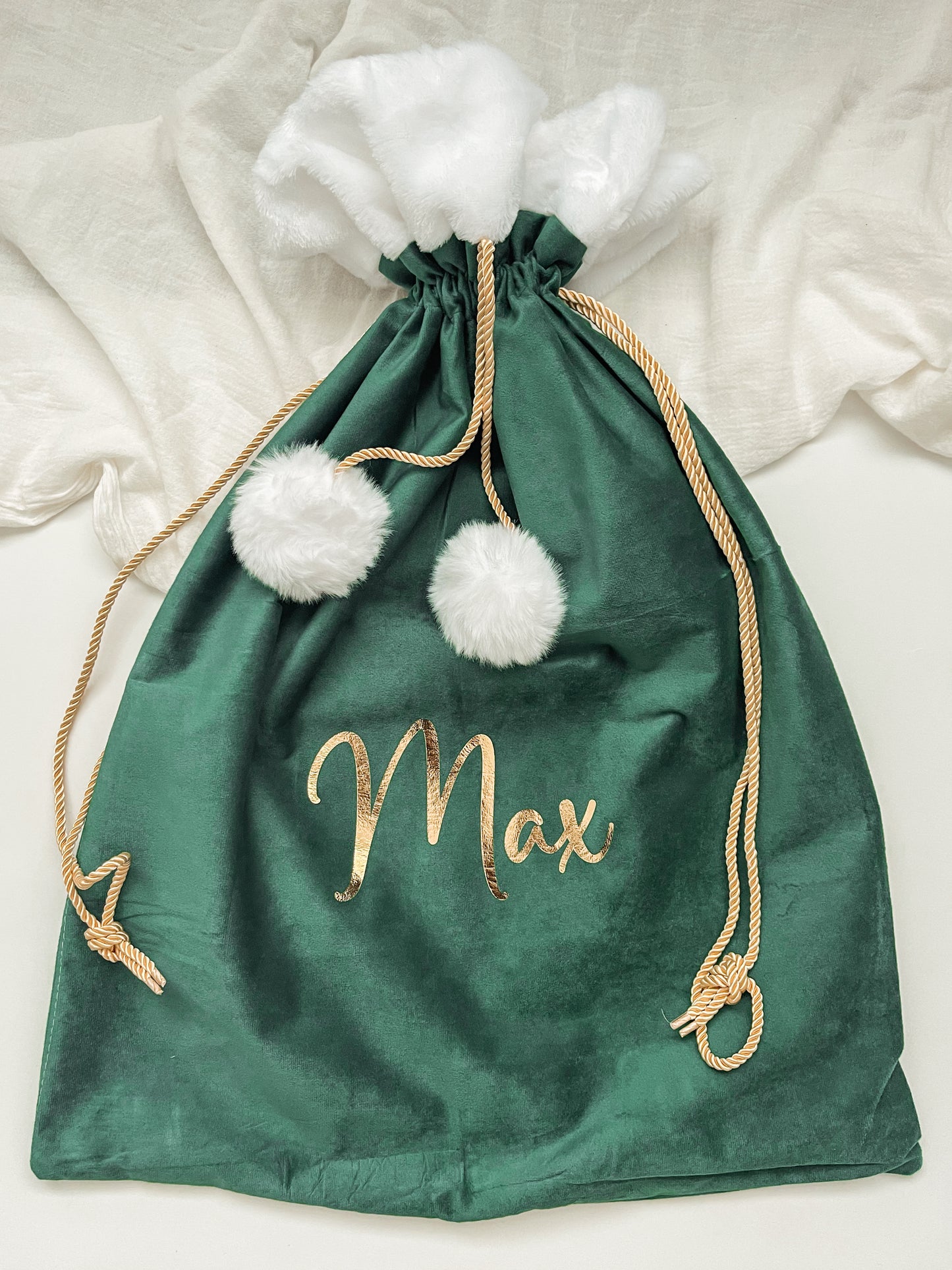 Velvet Plush Pom Pom Santa Sack