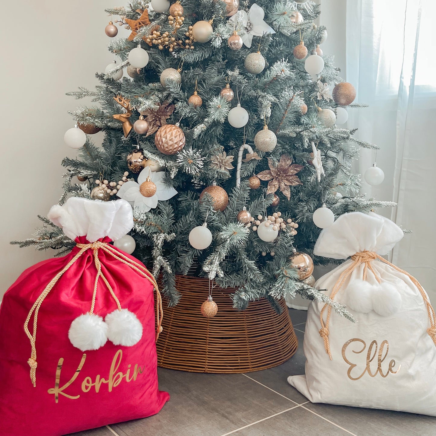 Velvet Plush Pom Pom Santa Sack